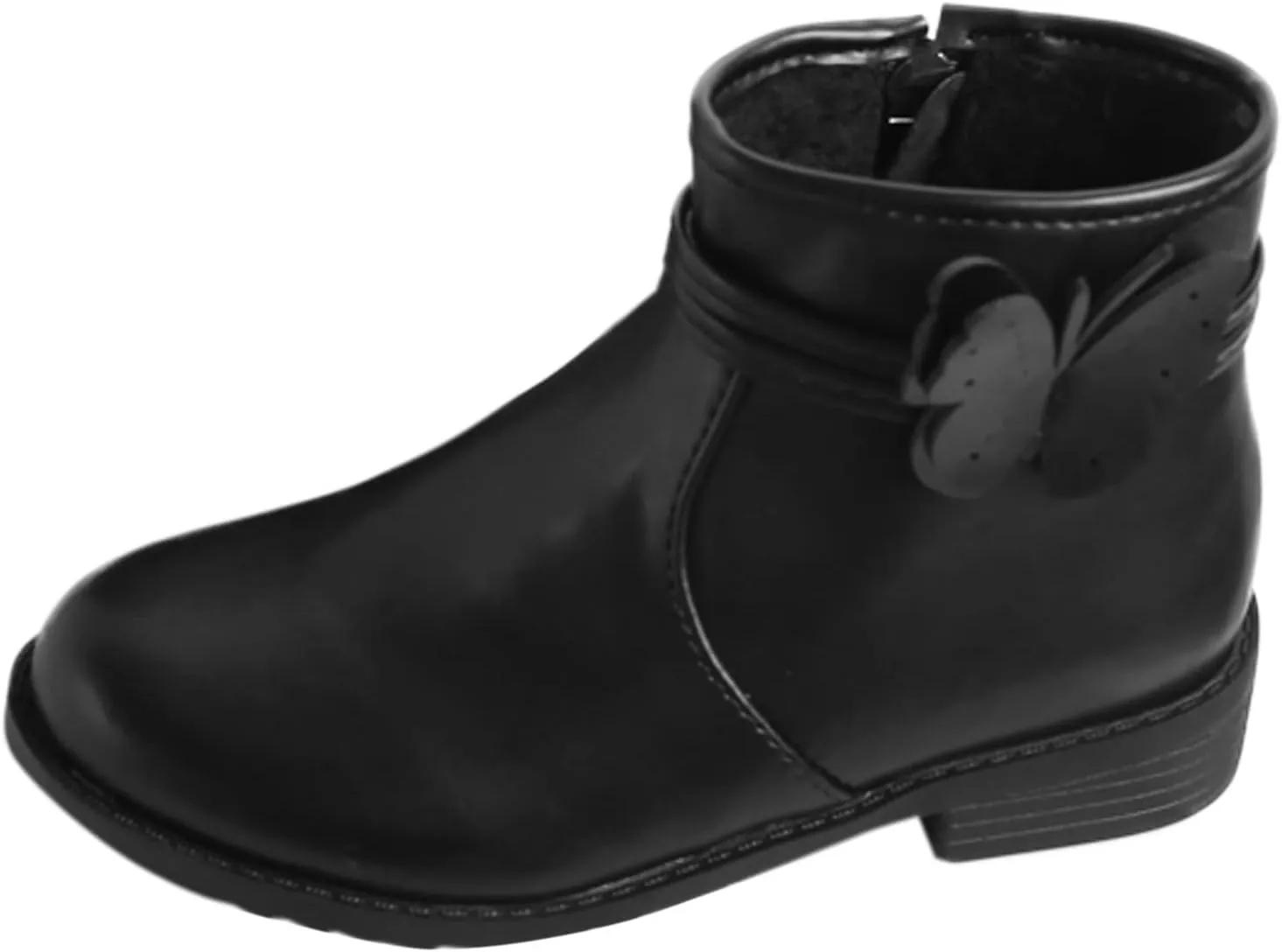 Ankle Boots Baby Girls Butterfly Decor Zip Side Boots Western Boots Kids Ankle Boots Girls (Black, 11.5 Little Child)