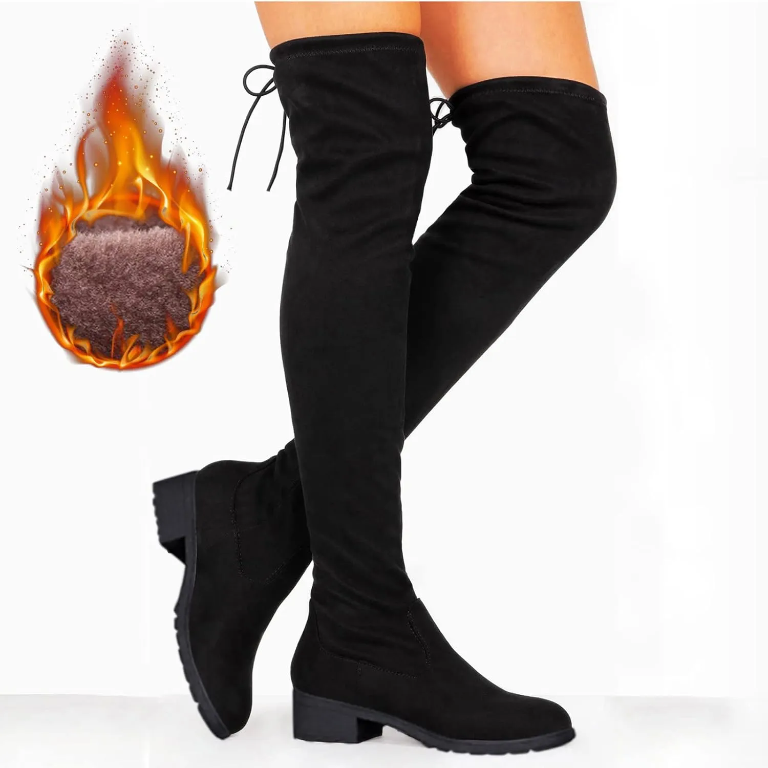 Ankle Boots For Women Strap Back Over Knee Boots Suede Long Boots Comfort Chunky Heels Thigh High Dress Boots