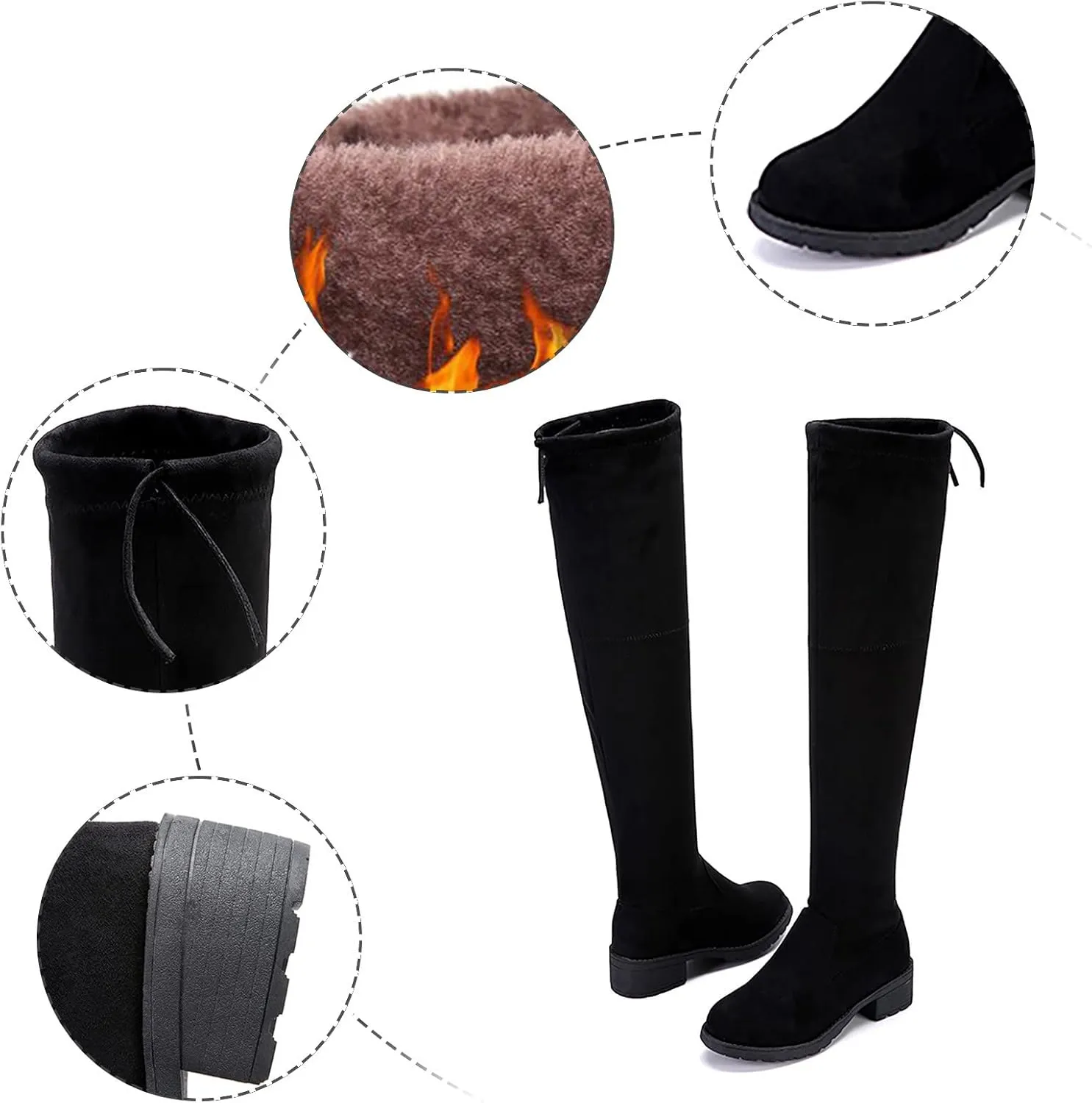Ankle Boots For Women Strap Back Over Knee Boots Suede Long Boots Comfort Chunky Heels Thigh High Dress Boots