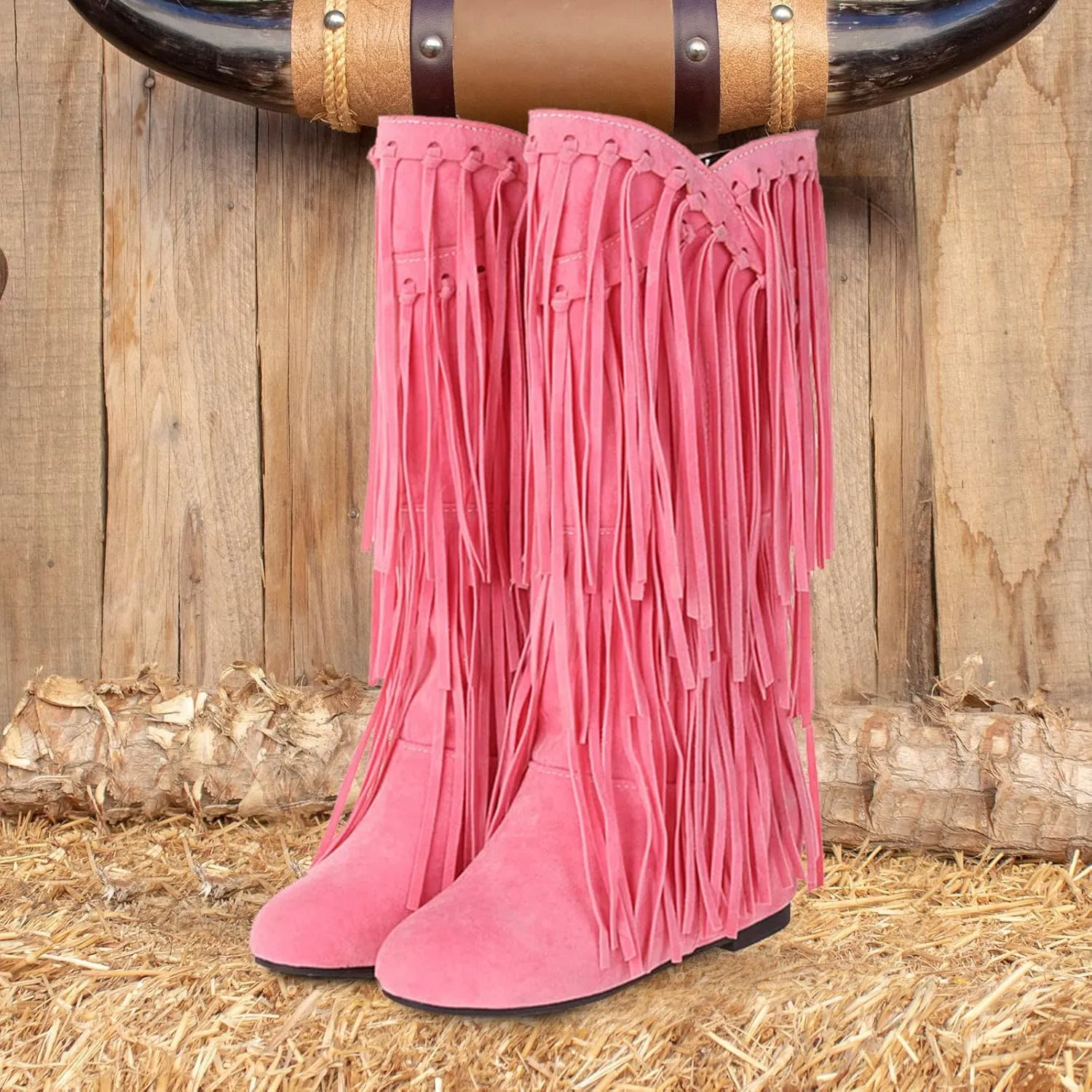 Ankle Boots For Women Tassel Cowboys Thigh High Boots Suede Flat Knee High Boots Mid Calf Tall Long Bootie