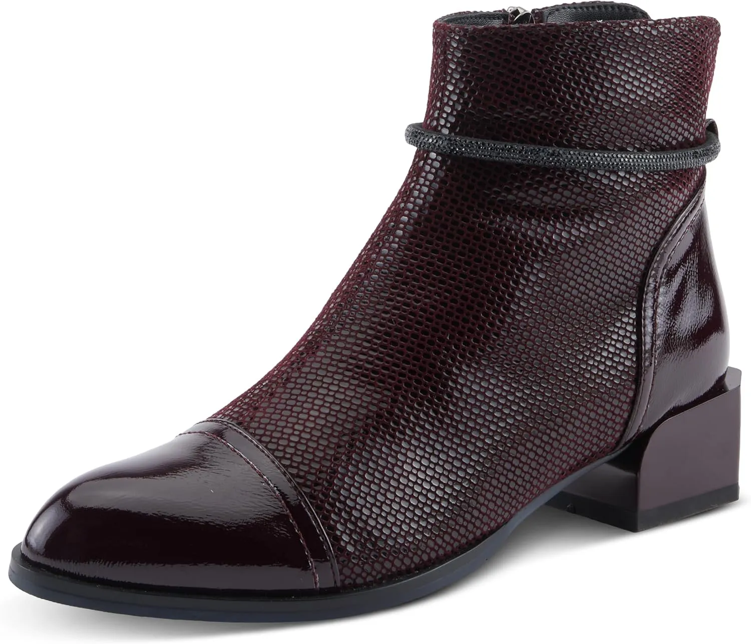 Azura Women's SHELBI Fashionable Leather Booties with Buckle Detail, Side Zipper, and Low Heel