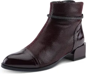 Azura Women's SHELBI Fashionable Leather Booties with Buckle Detail, Side Zipper, and Low Heel