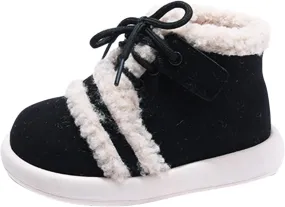 Baby School Boots Fashion Winter Children Boots Boys Girls Flat Ankle Boots Lace Up High Top Cotton (Black, 9 Toddler)