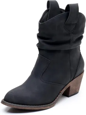 Blikcon Women's Modern Western Cowboy Distressed Boot with Pull-Up Tabs