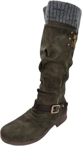 Boots For Women Suede Zipper Thigh High Boots Low Heels Knee High Boots Over Knee Tall Long Bootie