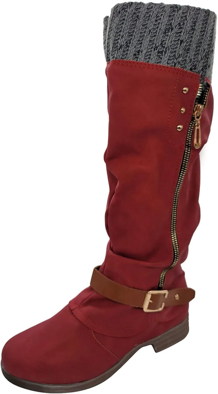 Boots For Women Suede Zipper Thigh High Boots Low Heels Knee High Boots Over Knee Tall Long Bootie