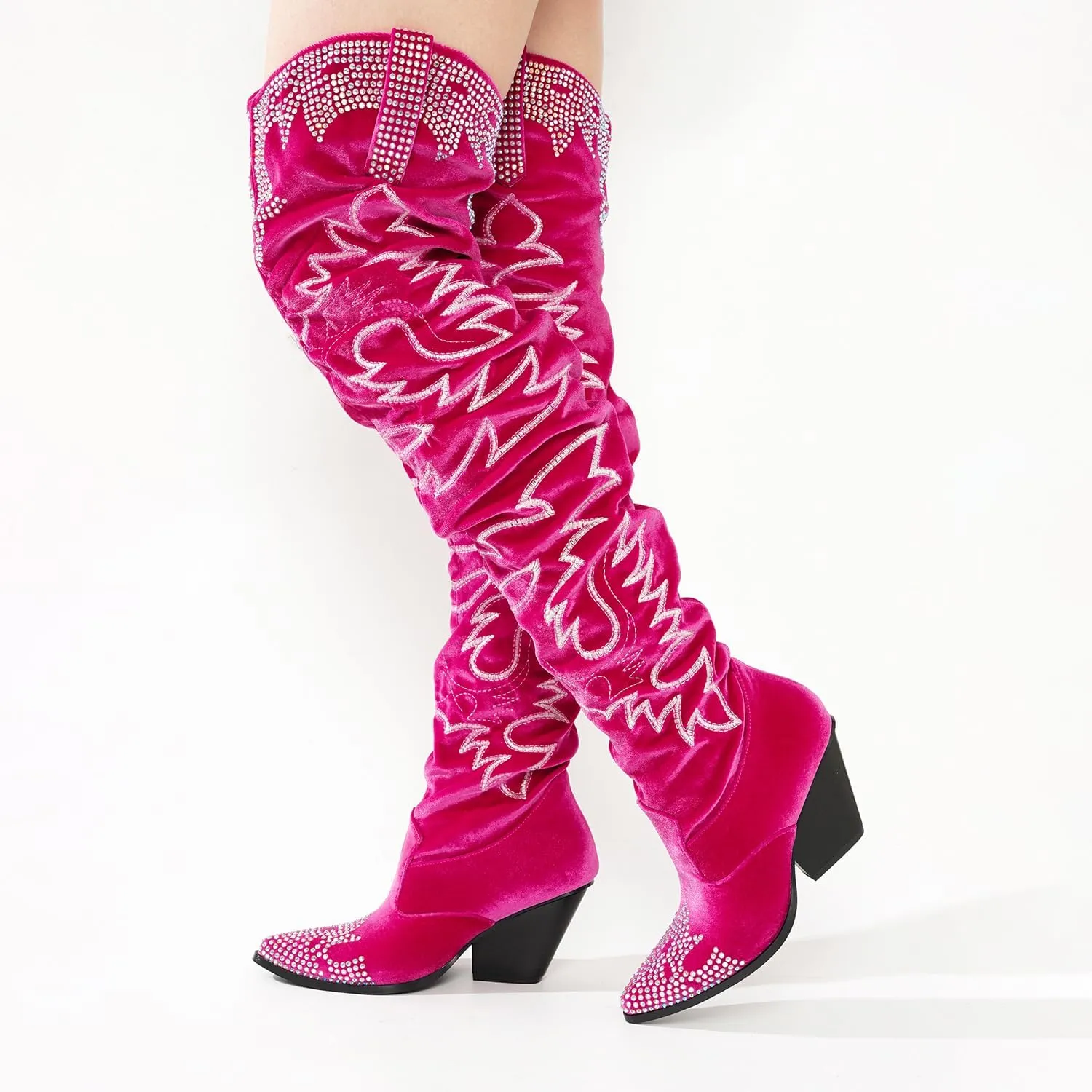 Cape Robbin Women Ladies Thigh High Cowboy Boots Over The Knee Western Cowgirl Boots with Chunky Block Low Heels