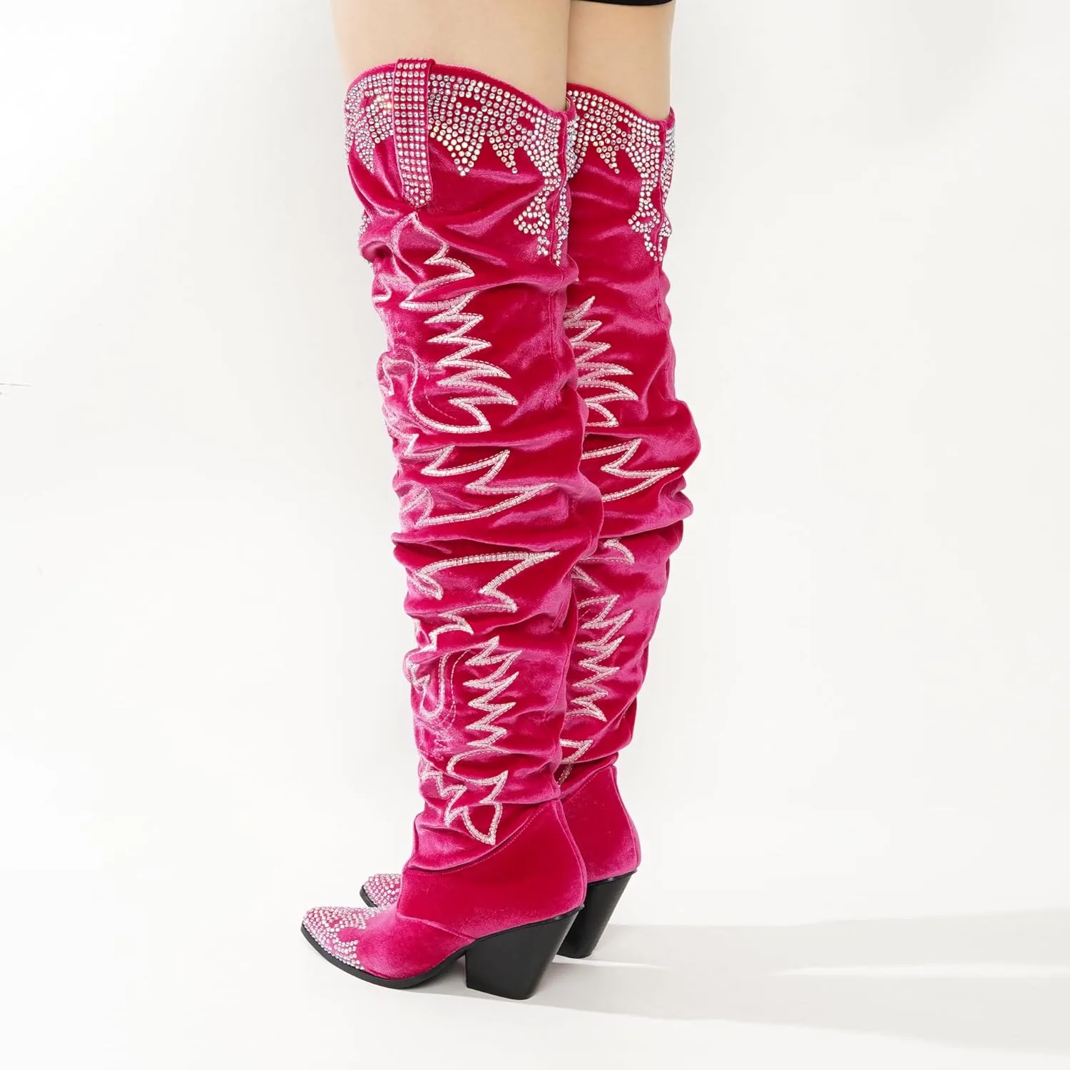 Cape Robbin Women Ladies Thigh High Cowboy Boots Over The Knee Western Cowgirl Boots with Chunky Block Low Heels