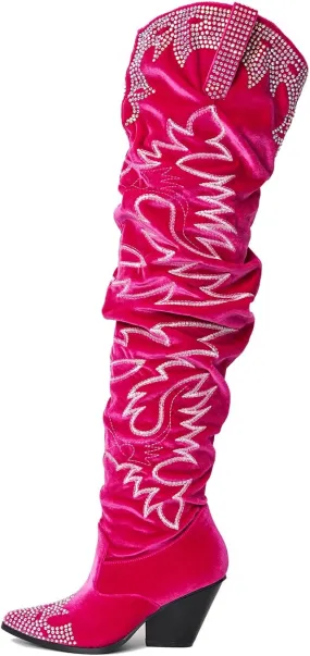 Cape Robbin Women Ladies Thigh High Cowboy Boots Over The Knee Western Cowgirl Boots with Chunky Block Low Heels