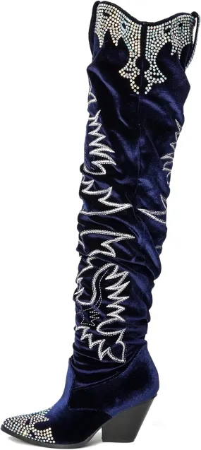 Cape Robbin Women Ladies Thigh High Cowboy Boots Over The Knee Western Cowgirl Boots with Chunky Block Low Heels