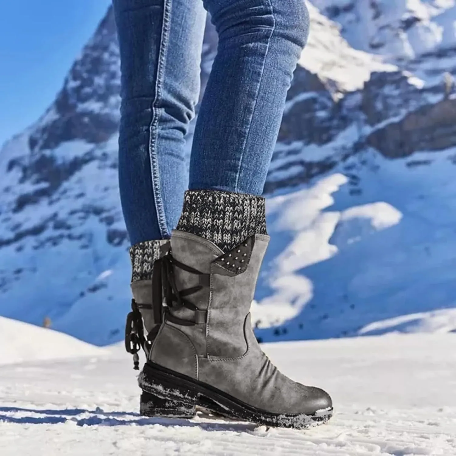 Cathalem Boots for Women Knee-High Boots Comfortable Chunky Block Heel Pointed Toe Pull On Side Zipper Lace Up Riding Boots