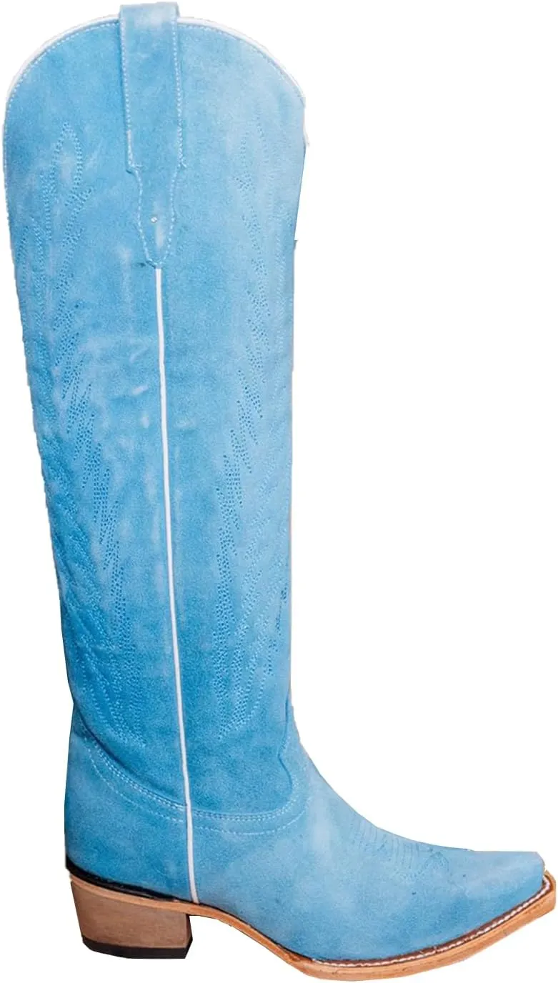 Cowboy Boots for Women Knee High Cowgirl Boots with Classic Embroidered Side Zipper Pointed Toe Chunky Heel Pull On Fashion Retro Tall Boot