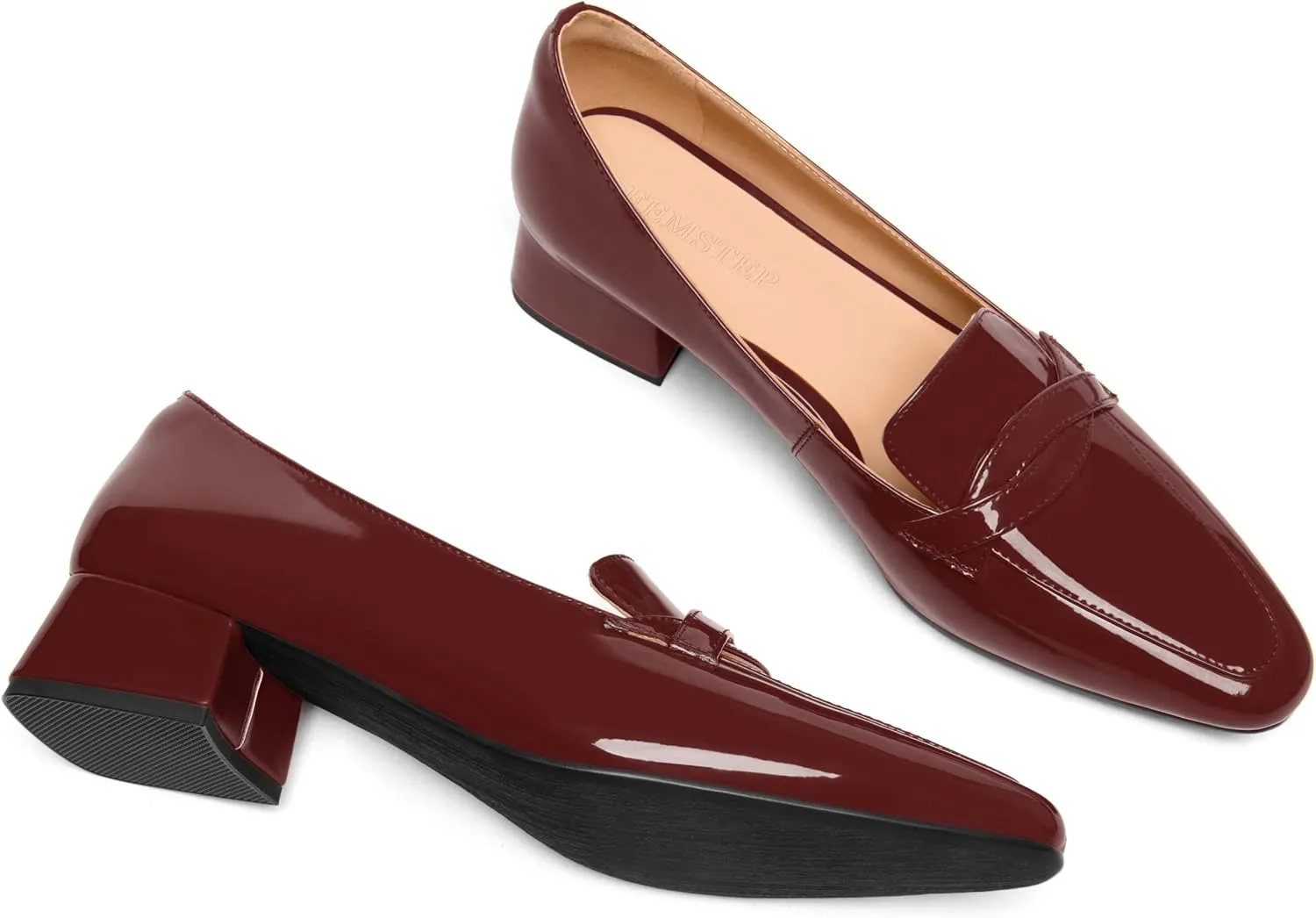 FEMSTEP Womens Dating Slip On Patent Leather Square Toe Dress Chunky Low Heel Loafers Shoes 1.5 Inch