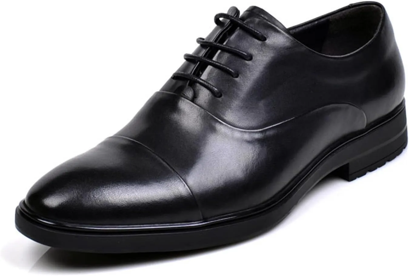 Formal Oxford Shoes for Men Lace Up Cap Toe Round Toe Genuine Leather Low Top Block Heel Slip Resistant Party