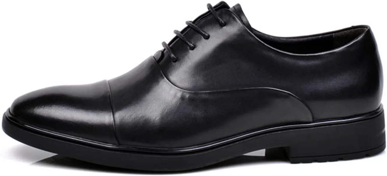 Formal Oxford Shoes for Men Lace Up Cap Toe Round Toe Genuine Leather Low Top Block Heel Slip Resistant Party