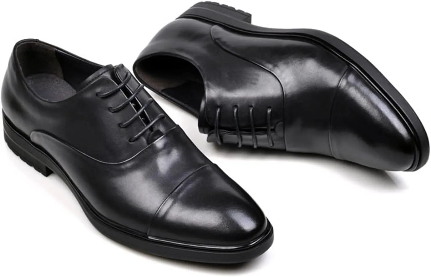 Formal Oxford Shoes for Men Lace Up Cap Toe Round Toe Genuine Leather Low Top Block Heel Slip Resistant Party