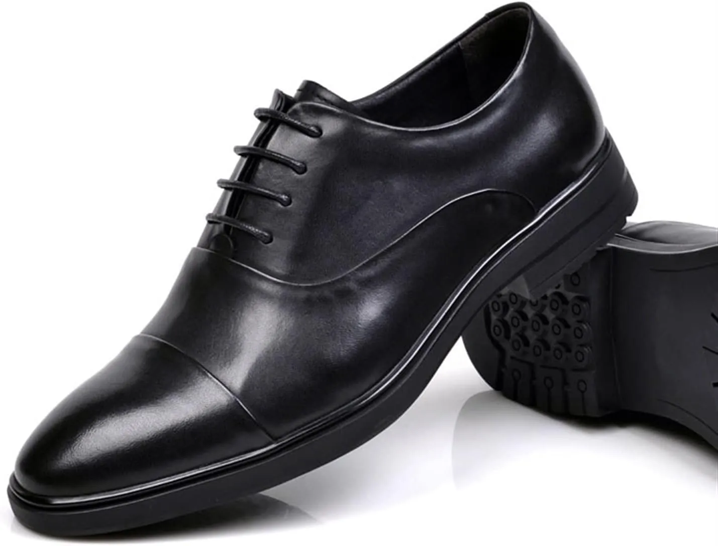 Formal Oxford Shoes for Men Lace Up Cap Toe Round Toe Genuine Leather Low Top Block Heel Slip Resistant Party