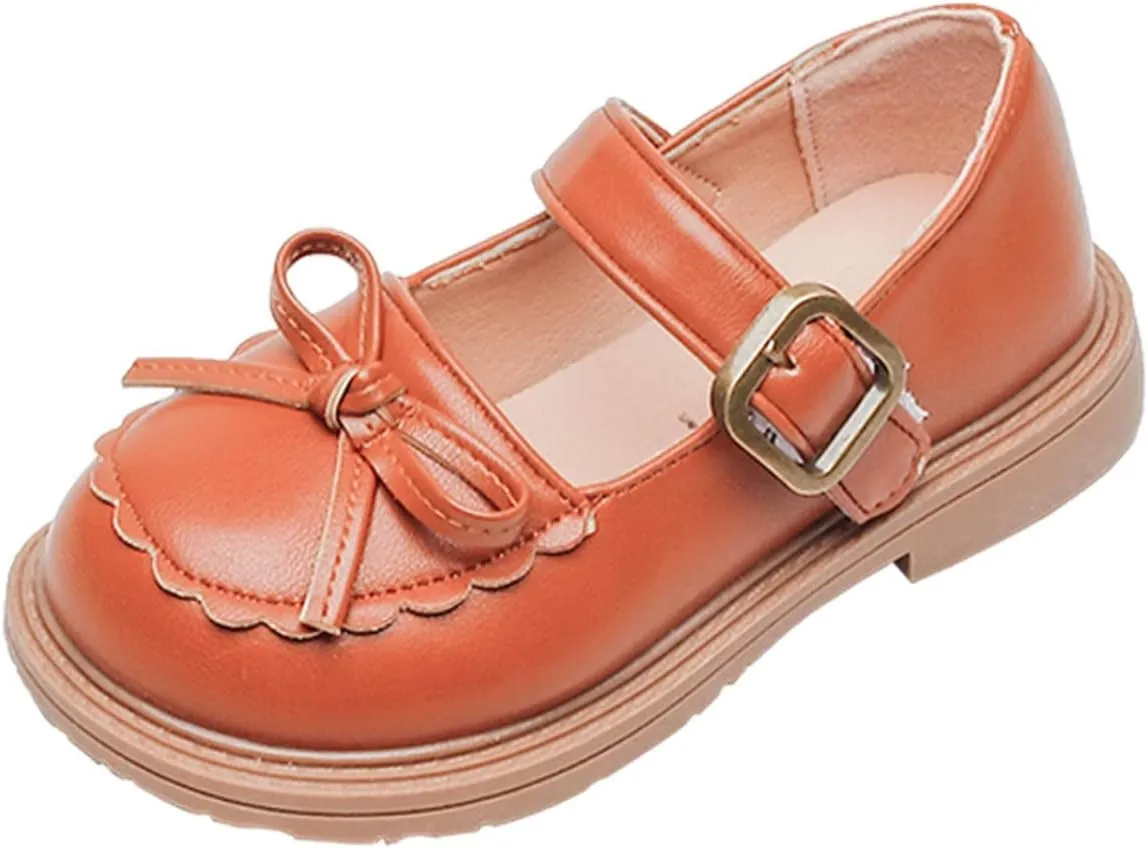 Girls Leather Bow Design Soft Round Toe Princess Dress Flat Shoes(Toddler/Little Kid/Big Kids) Newborn Summer Shoes