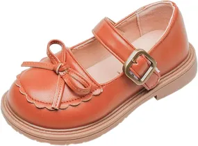 Girls Leather Bow Design Soft Round Toe Princess Dress Flat Shoes(Toddler/Little Kid/Big Kids) Newborn Summer Shoes