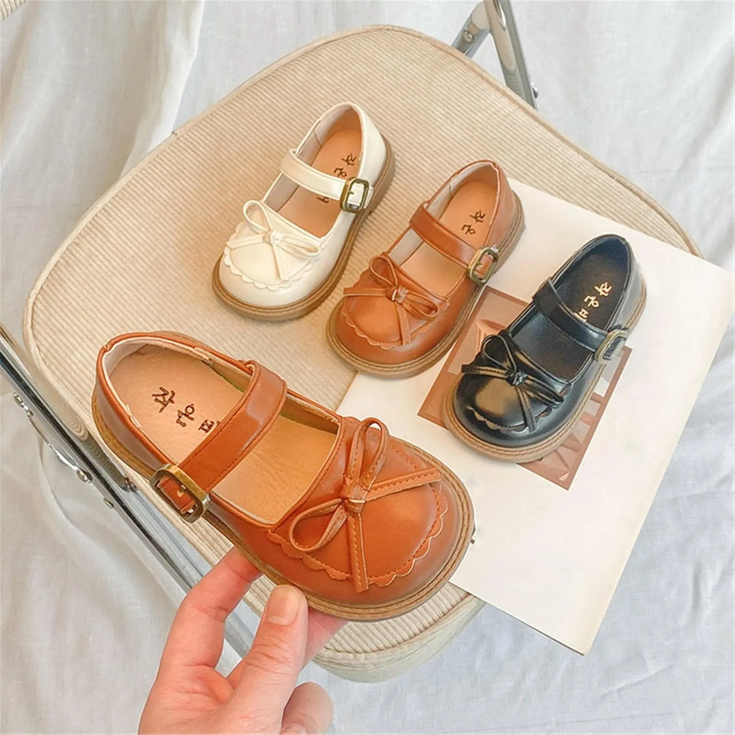 Girls Leather Bow Design Soft Round Toe Princess Dress Flat Shoes(Toddler/Little Kid/Big Kids) Newborn Summer Shoes