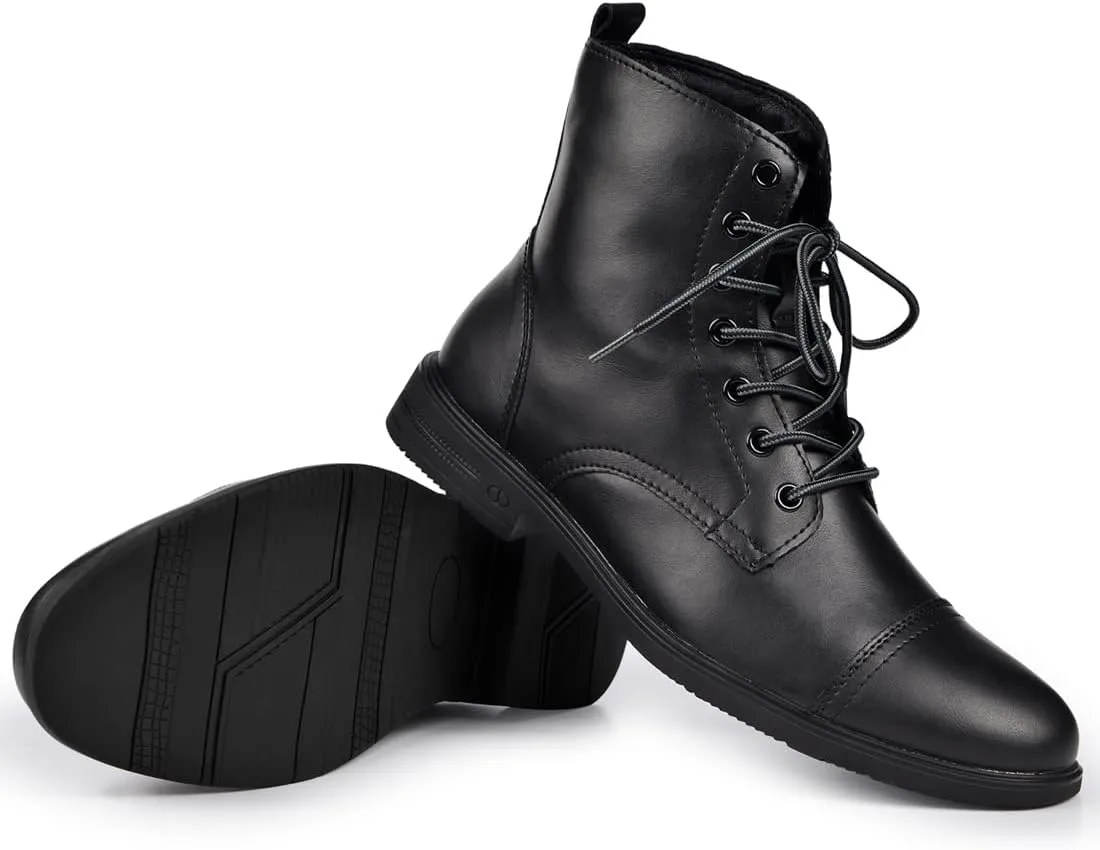 Harssidanzar Motorcycle Boots For Men,Dress Boots for Men Casual Boots Combat Ankle Dress Leather Boots KM302US