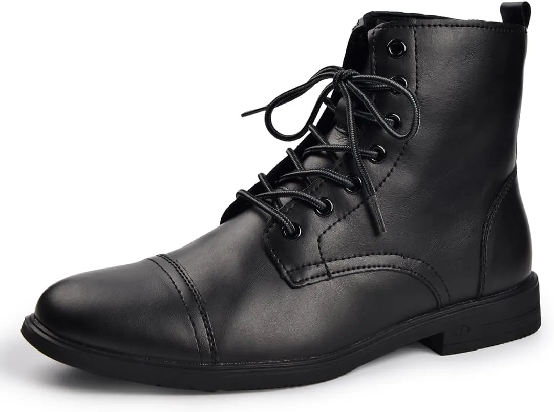 Harssidanzar Motorcycle Boots For Men,Dress Boots for Men Casual Boots Combat Ankle Dress Leather Boots KM302US