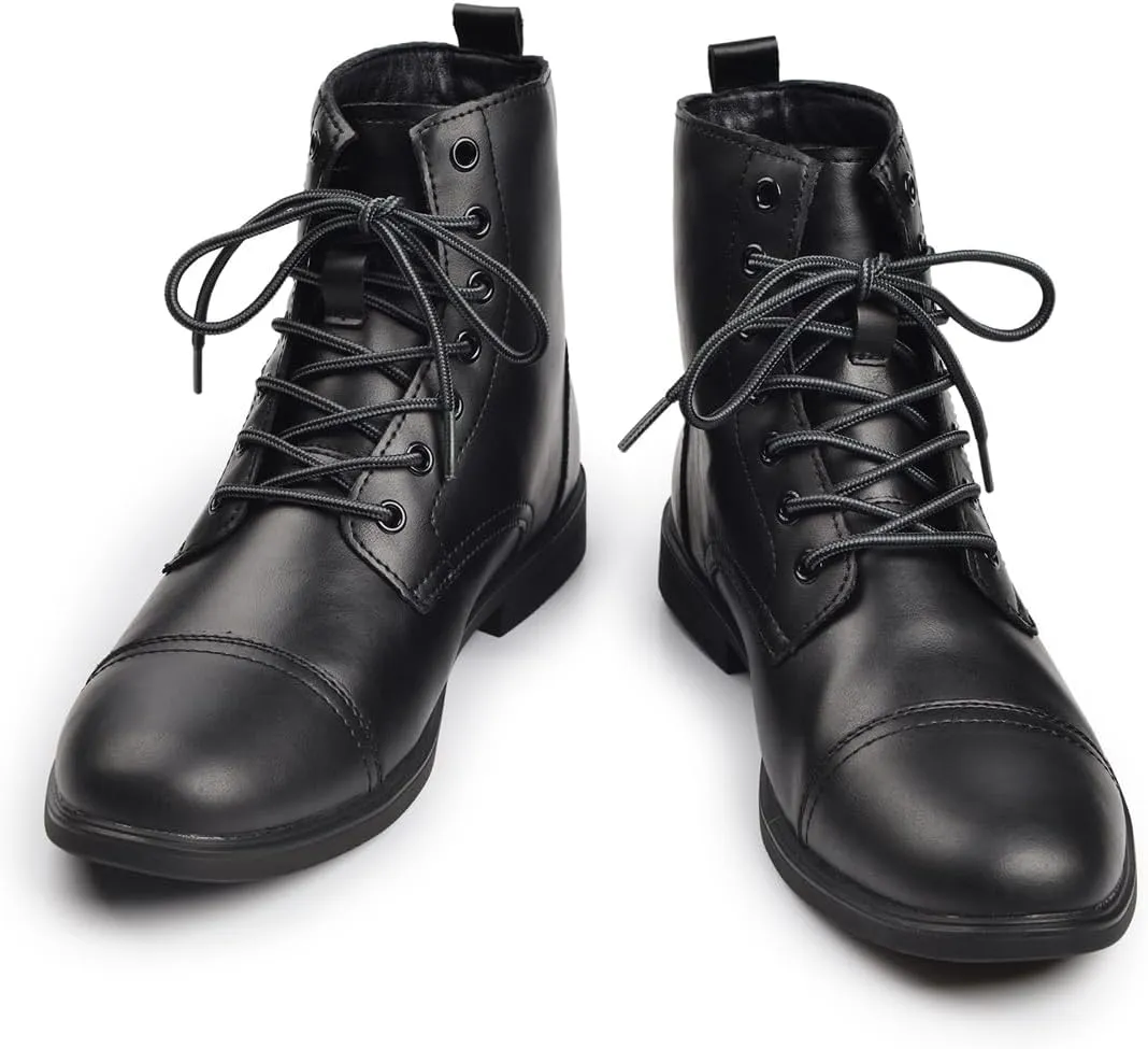 Harssidanzar Motorcycle Boots For Men,Dress Boots for Men Casual Boots Combat Ankle Dress Leather Boots KM302US