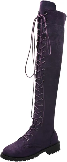 hlysgo Womens Lacing Up Over The Knee Fashion Winter Wide Calf Sexy Thigh High Stretch Long Boots