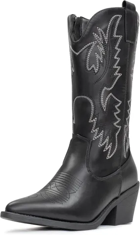 IUV Cowboy Boots For Women Western Cowgirl Boots Pull On Pointy Toe Mid Calf