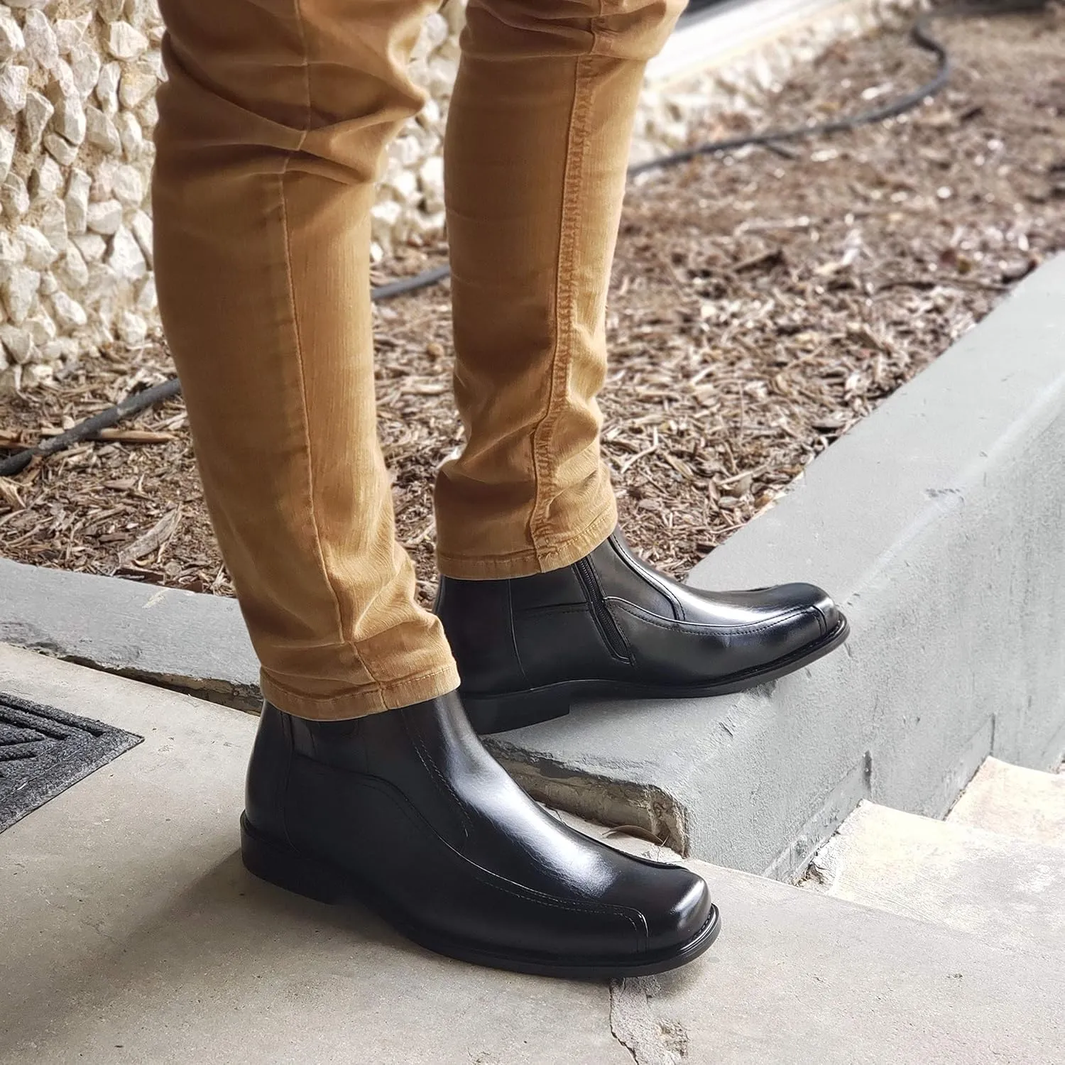 Jazam Men's Leather Lined Ankle High Moto Zipped Chelsea Dress Boots Botas Bota