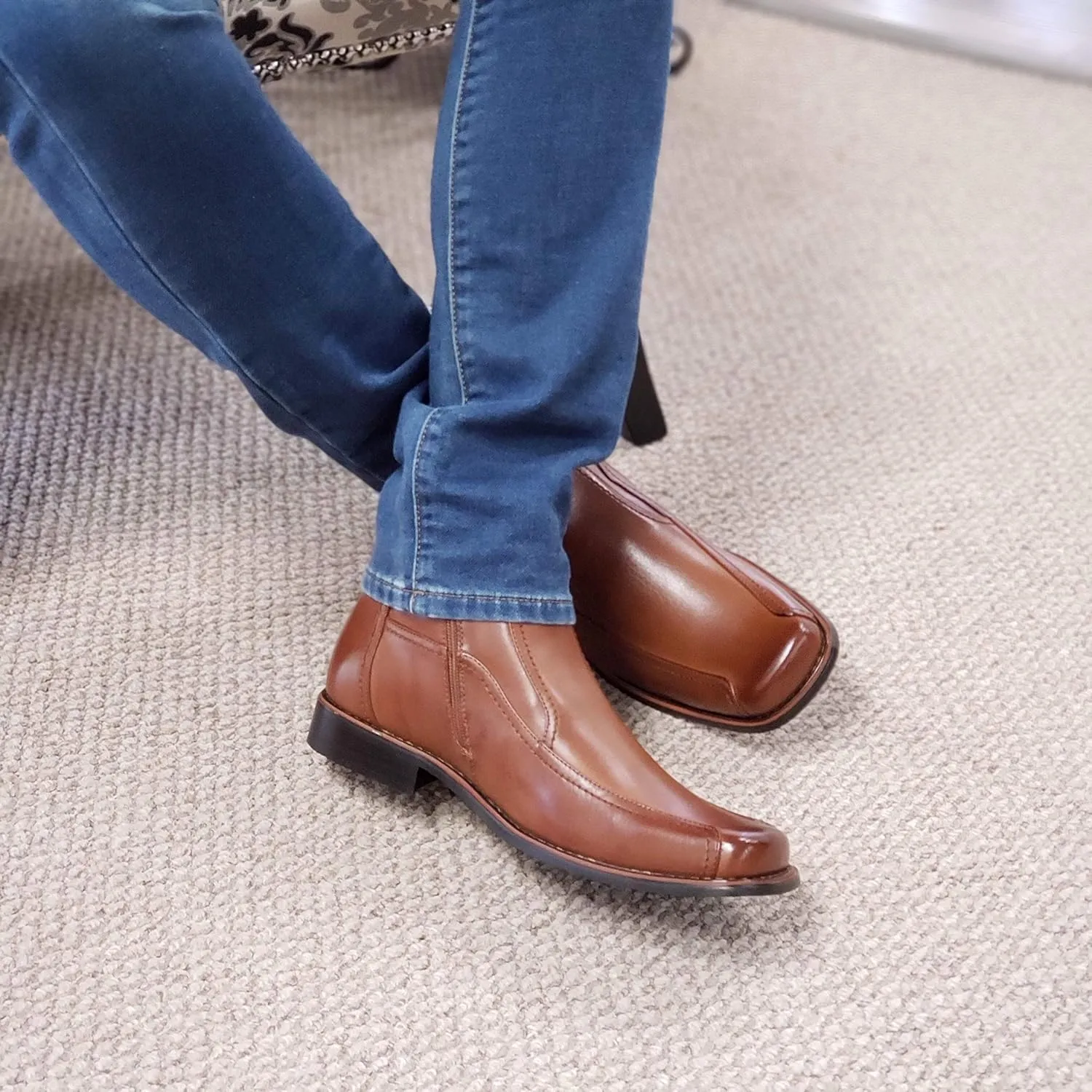 Jazam Men's Leather Lined Ankle High Moto Zipped Chelsea Dress Boots Botas Bota