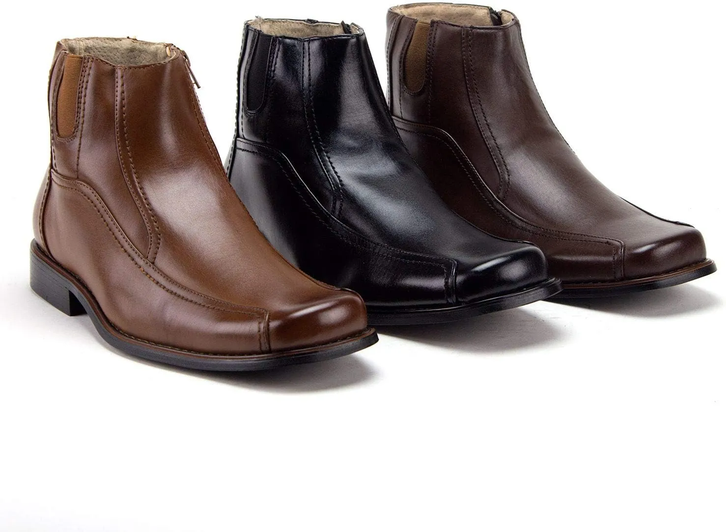 Jazam Men's Leather Lined Ankle High Moto Zipped Chelsea Dress Boots Botas Bota