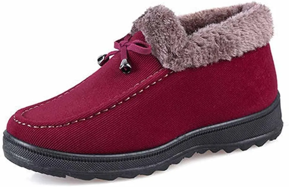 LAVAEGG Womens Moccasin Suede Snow Boots,Fur Lining Ankle Loafers,Casual Platform Shoes (Red,9.5)
