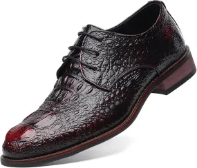 Men's Alligator Lace Up Dress Shoes Men's Crocodile Print Round Toe Oxford Shoes,Classical Business Formal Derby Shoes for Men