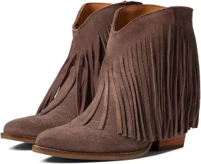 MOOMMO Women Tassel Western Booties Chunky Block Heel Suede Cowboy Ankle Boots Fringe Pointed Closed Toe V-Cut Stacked Heel Slip On Short Boots Cowgirl Embroidered Retro Vintage 4-11 M US