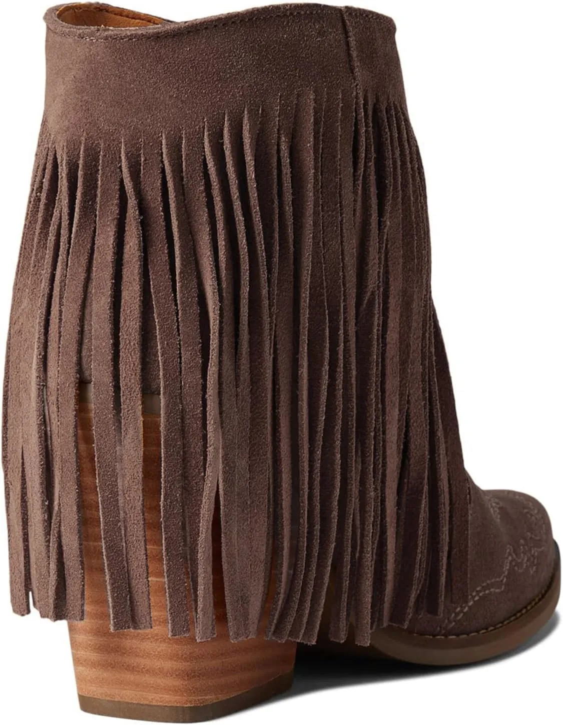 MOOMMO Women Tassel Western Booties Chunky Block Heel Suede Cowboy Ankle Boots Fringe Pointed Closed Toe V-Cut Stacked Heel Slip On Short Boots Cowgirl Embroidered Retro Vintage 4-11 M US