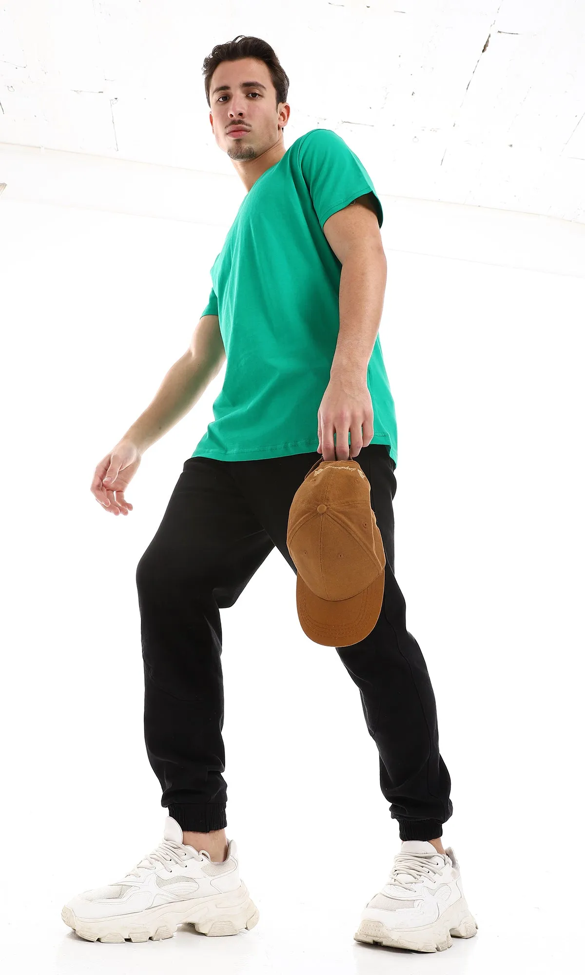 O165974 Slip On Plain Green Cotton Tee