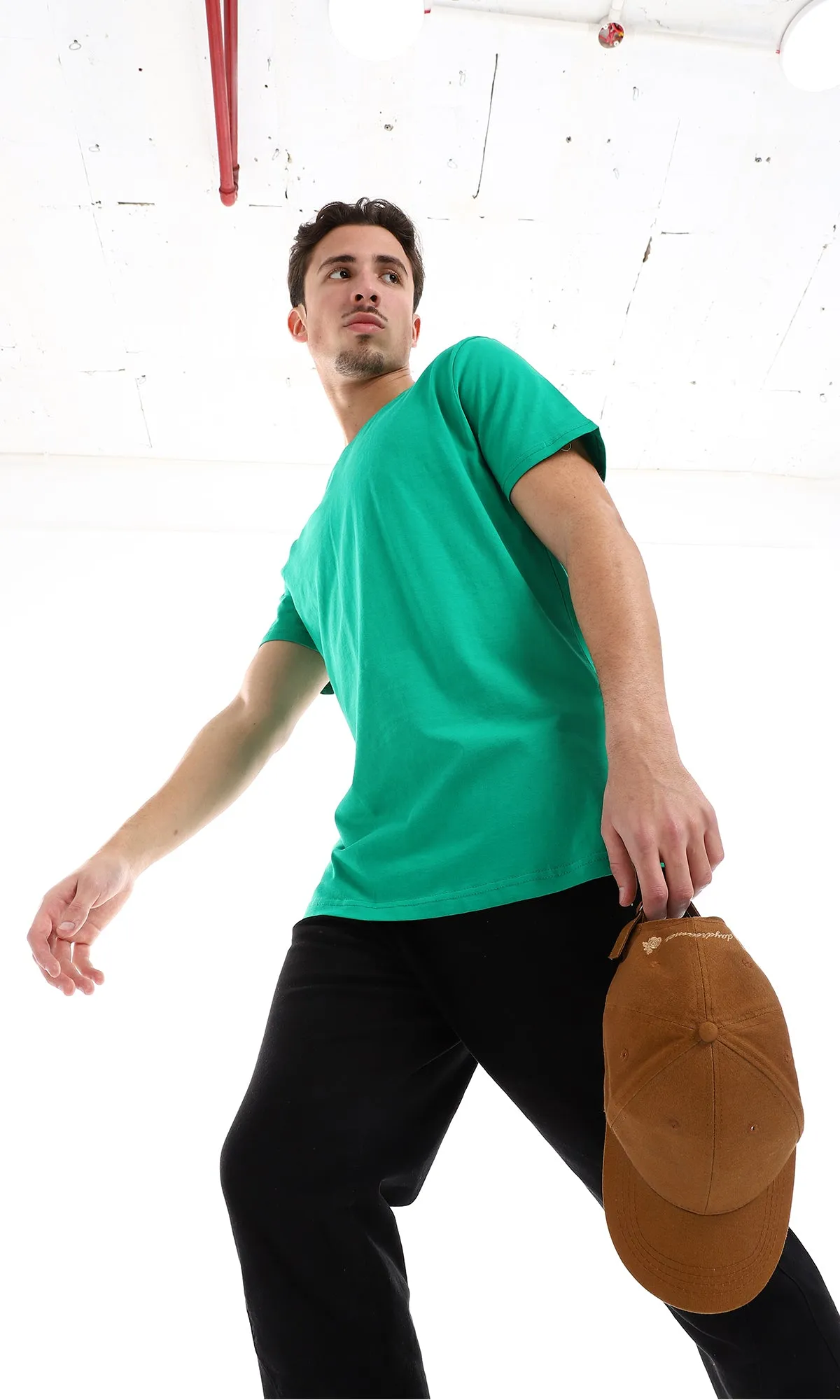 O165974 Slip On Plain Green Cotton Tee