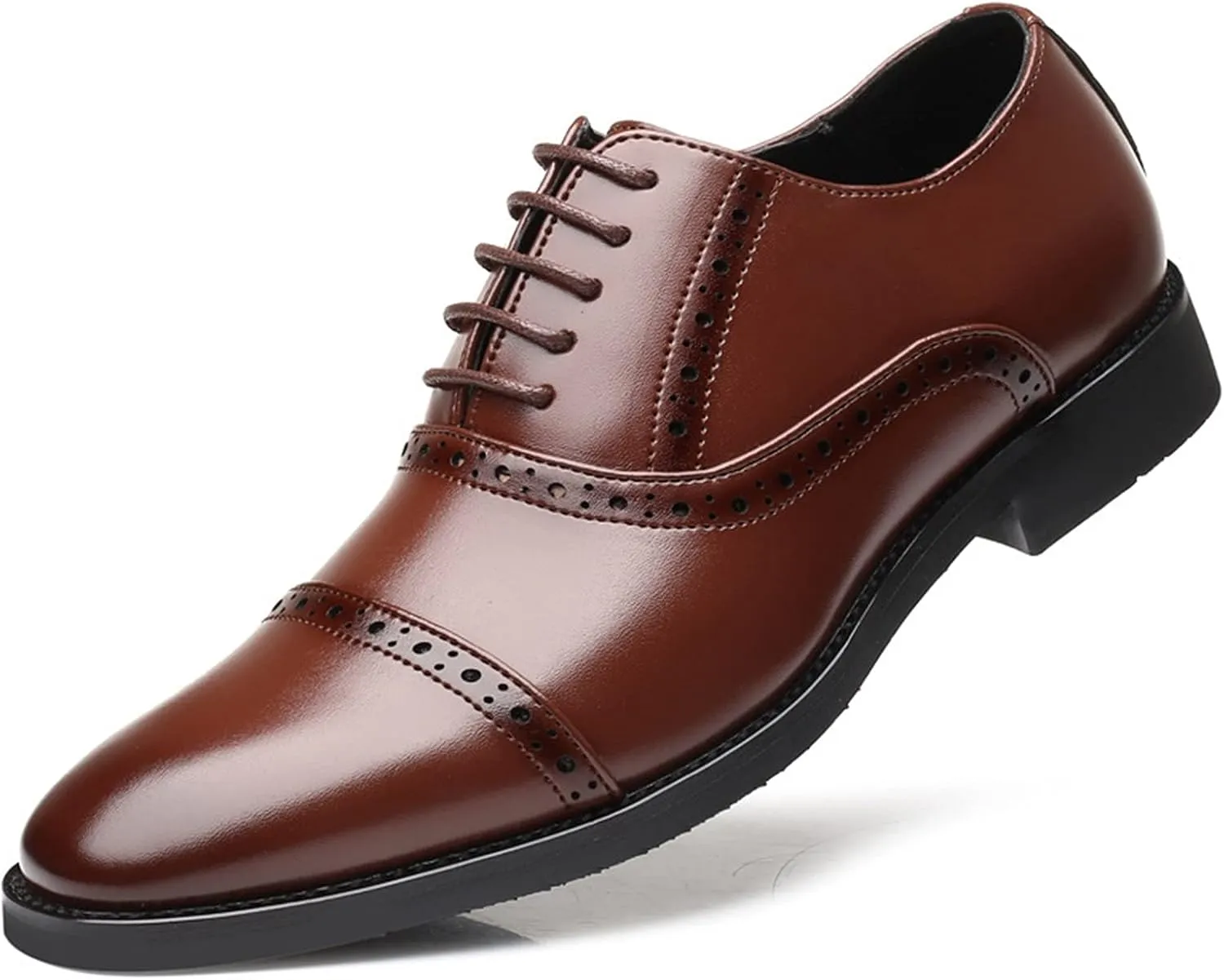 Oxford Shoes for Men Lace Up Cap Toe Round Burnished Toe Vegan Leather Low Top Non Slip Resistant Classic
