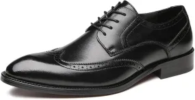 Single Season Oxford Dress Shoes for Men Lace Up Wing Tip Black Burnished Toe Leather Non Slip Rubber Sole Anti-Slip Slip Resistant Block Heel Prom Very Popular Among Young People