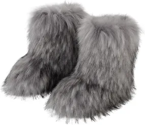Valpeak Snow Boots for Women 2024 Furry Boots Winter Knee High Flat Heel Fluffy Faux Fur Boots