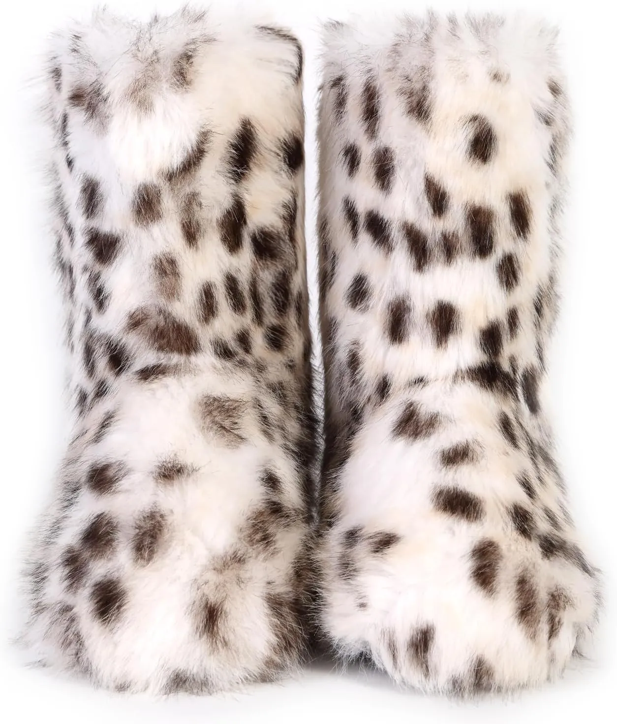 Valpeak Snow Boots for Women 2024 Furry Boots Winter Knee High Flat Heel Fluffy Faux Fur Boots