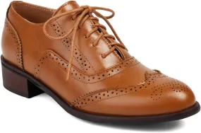 Women's Concise Brogue Lace up Shoes Closed Round Toe Party Comfortable Business Formal Occasion Oxfords Dance Chunky Dating Wedding Mid Block Vintage Cosplay Heels