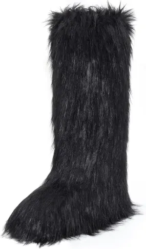 Women's Faux Fur Boots Knee-High Furry Snow Boots Fluffy Warm Winter Boots
