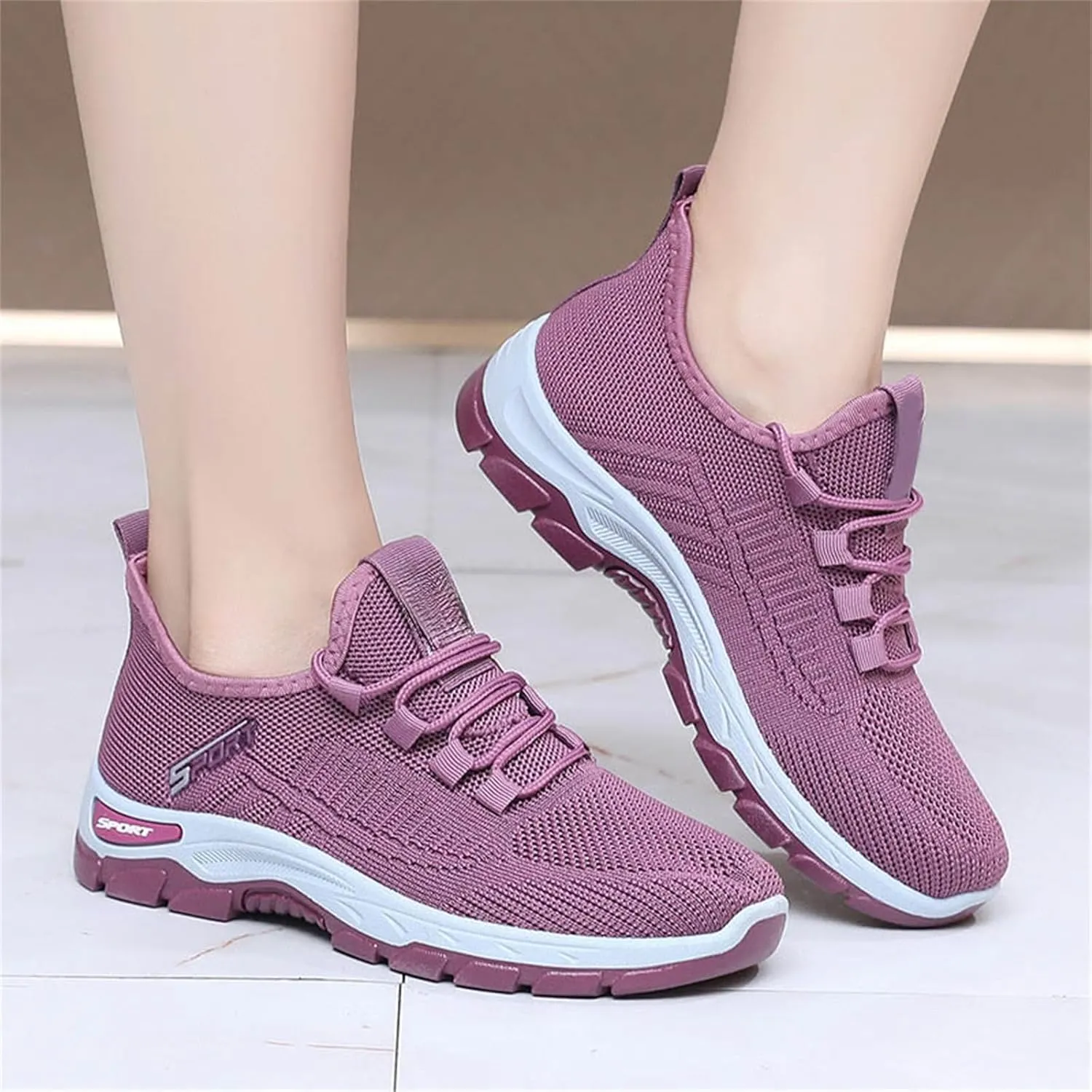 Women's Stretch Knit Slip on Lace Sneaker Comfortwear Orthopedic Arch Support Gym Tennis Athletic Mesh Sports Shoes