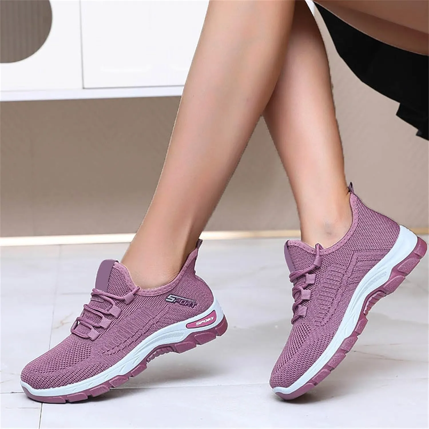 Women's Stretch Knit Slip on Lace Sneaker Comfortwear Orthopedic Arch Support Gym Tennis Athletic Mesh Sports Shoes
