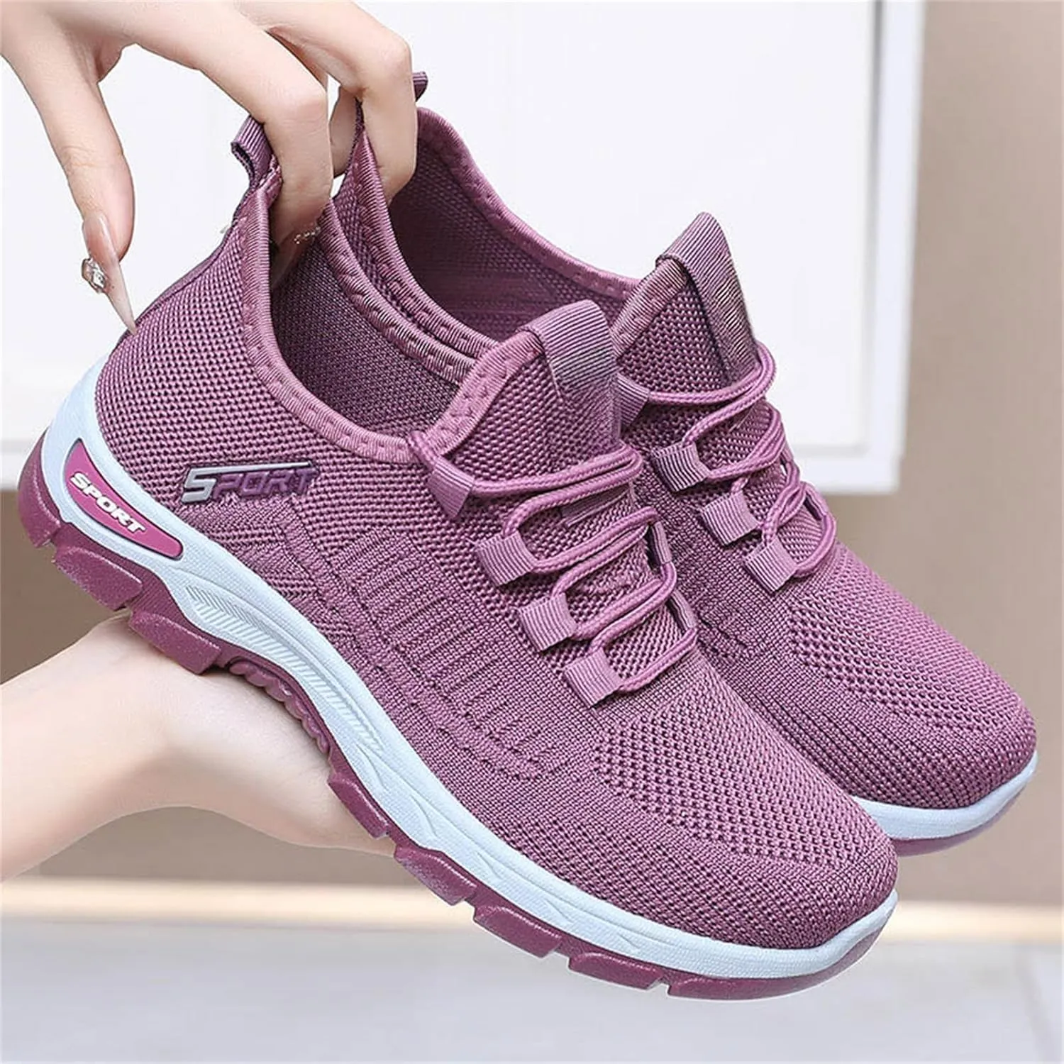Women's Stretch Knit Slip on Lace Sneaker Comfortwear Orthopedic Arch Support Gym Tennis Athletic Mesh Sports Shoes