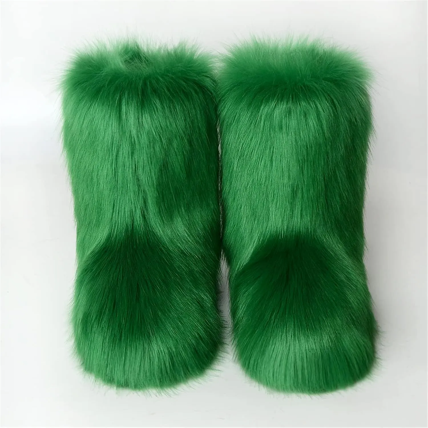 YESBOR Women's Faux Fur Boots Fluffy Mid-Calf Fuzzy Winter Snow Boots Outdoor Flat Shoes