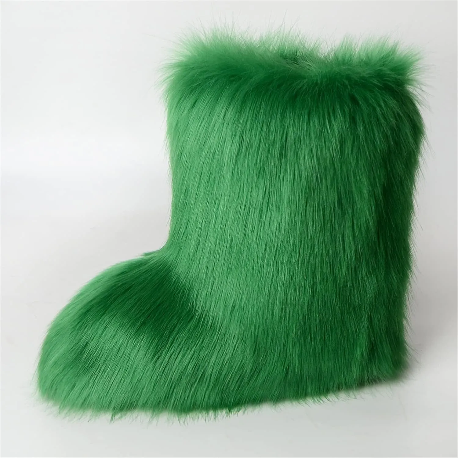 YESBOR Women's Faux Fur Boots Fluffy Mid-Calf Fuzzy Winter Snow Boots Outdoor Flat Shoes
