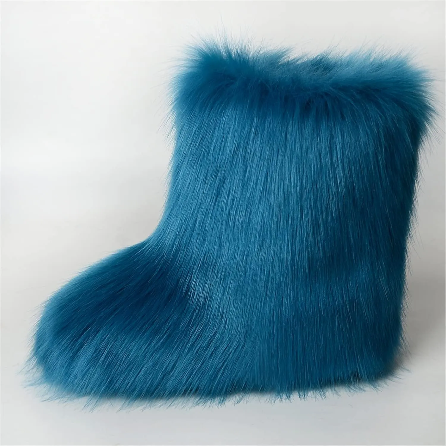 YESBOR Women's Faux Fur Boots Fluffy Mid-Calf Fuzzy Winter Snow Boots Outdoor Flat Shoes
